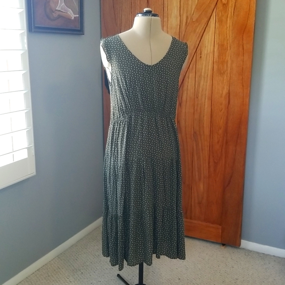 TEX green with white polka dot dress